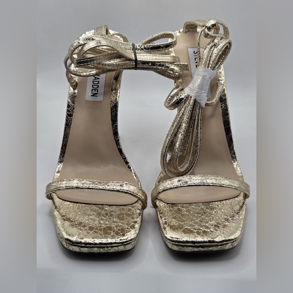 Steve Madden Gold Metallic Textured Strap Heels - Picture 3 of 6